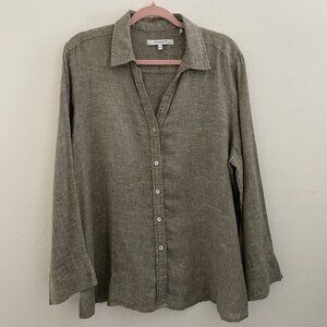 Foxcroft XXL Linen Button Top Olive Green 3/4 Sleeve Relaxed Fit Coastal Shirt